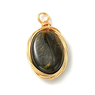 5Pcs 5 Styles Natural Mixed Stone Copper Wire Wrapped Pendants PALLOY-JF02501-1