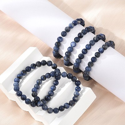 Natural Sodalite Beaded Stretch Bracelets X-BJEW-F203-05-1