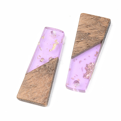 Transparent Resin & Walnut Wood Pendants RESI-S389-040A-B01-1