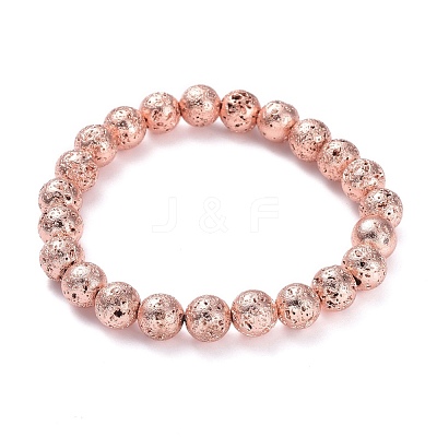 Electroplated Natural Lava Rock Beads Stretch Bracelets BJEW-G623-01RG-8mm-1
