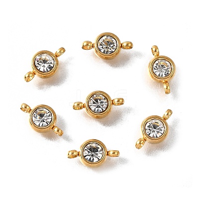 201 Stainless Steel Crystal Rhinestone Flat Round Connector Charms STAS-F318-04G-1