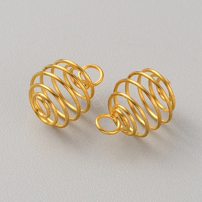 Stainless Steel Spiral Bead Cage Pendants STAS-WH0016-57G-1