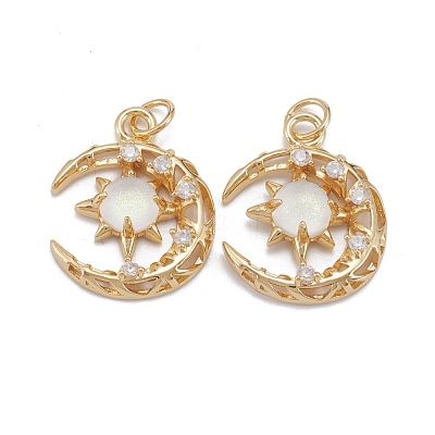 Brass Micro Pave Clear Cubic Zirconia Glass Pendants ZIRC-C024-06G-03-1
