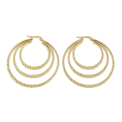 PVD Vacuum Plating 201 Stainless Steel Triple Hoop Earrings for Women EJEW-F345-15G-1