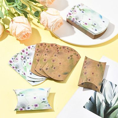 30Pcs 2 Styles Flower Printed Paper Pillow Gift Boxes CON-FS0001-21B-1