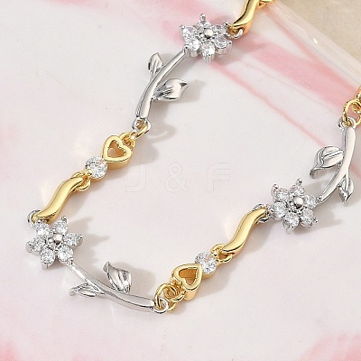 Brass Micro Pave Cubic Zirconia Link Chain Bracelets for Women BJEW-C156-04B-05GP-1