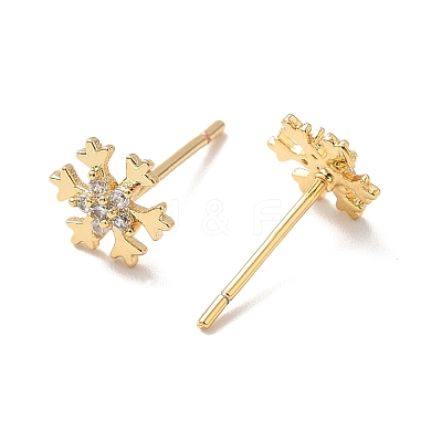 Clear Cubic Zirconia Snowflake Stud Earrings EJEW-P199-23G-1
