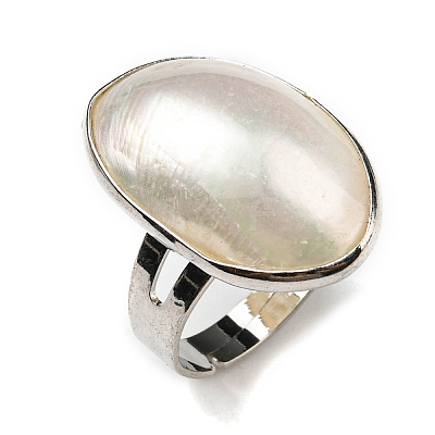 Platinum Plated Brass White Shell Finger Rings RJEW-E023-03-1