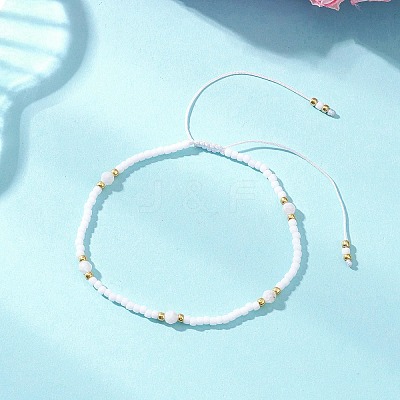 Natural Rainbow Moonstone & Seed Glass Beaded Braided Bead Bracelets BJEW-JB12605-05-1