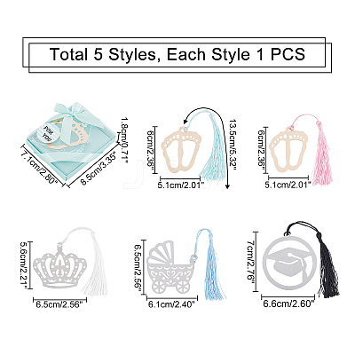 5Pcs 5 Styles Iron Bookmarks AJEW-PH0001-82-1