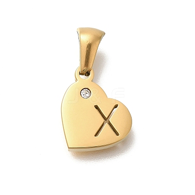 304 Stainless Steel Heart Pendants with Rhinestone STAS-Z103-01G-24-1