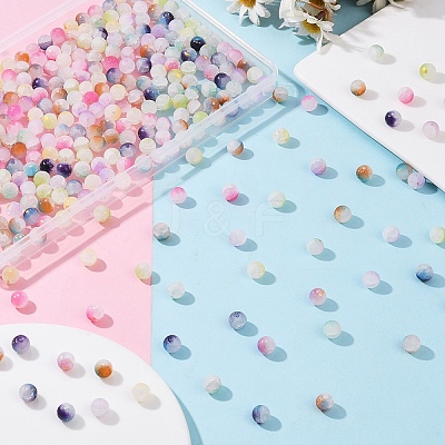 270Pcs 9 Colors Frosted Baking Paint Crackle Glass Beads with Glitter Powder DGLA-YW0001-34-1