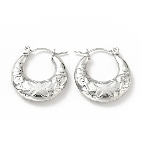 Tarnish Resistant 304 Stainless Steel Crescent Moon with Butterfly Hoop Earrings for Women EJEW-G293-15P-1