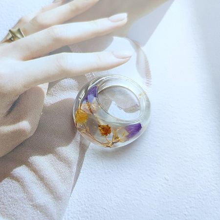 Resin Dried Flower Finger Rings for Women FS-WGEA7C0-04-1
