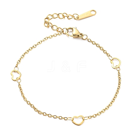 304 Stainless Steel Heart Link Chain Bracelet for Women BJEW-B064-08G-1