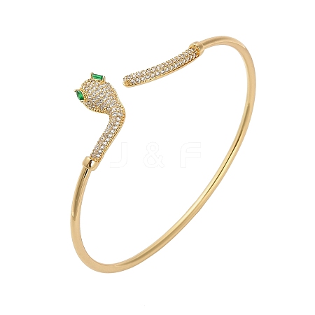 Brass Micro Pave Clear Cubic Zirconia Cuff Bangles for Women BJEW-B145-07G-01-1