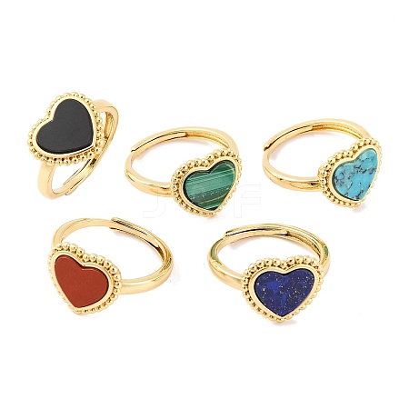 Heart Natural Gemstone Adjustable Rings RJEW-Q817-05G-1