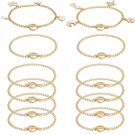 12Pcs 304 Stainless Steel Twisted Curb Chains Bracelets BJEW-SC0001-61G-1