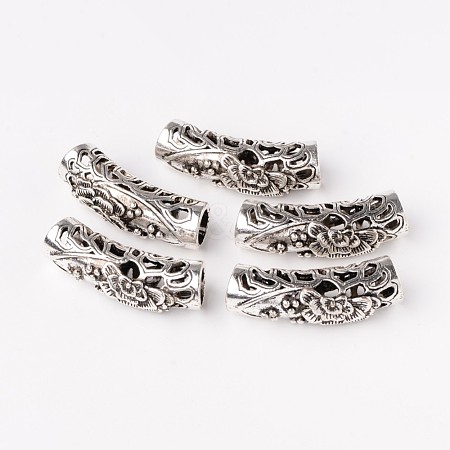 Tibetan Style Alloy Hollow Carved Tube Beads PALLOY-K210-04-AS-1
