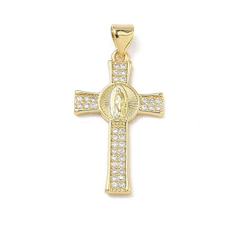 Brass Micro Pave Clear Cubic Zirconia Pendants KK-P350-16G-04-1