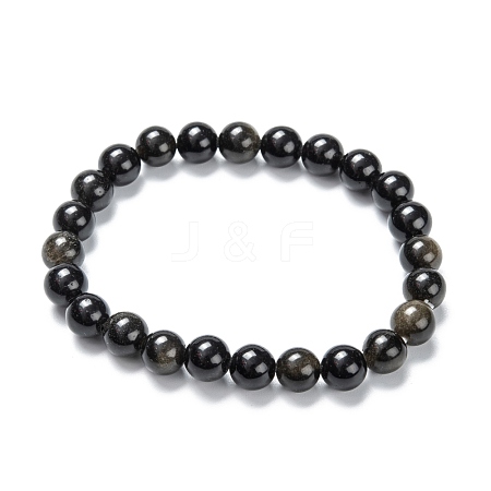 Natural Golden Sheen Obsidian Stretch Beaded Bracelets G-A185-01P-1