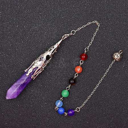 Natural Amethyst & Mixed Gemstone Bullet Pointed Dowsing Pendulums CHAK-PW0001-051L-1