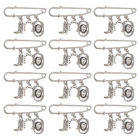 12Pcs West Cowboy Steel Heavy Duty Safety Pins Brooch JEWB-CA00007-1
