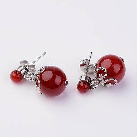 Dangling Natural Carnelian Ear Studs EJEW-JE02186-03-1