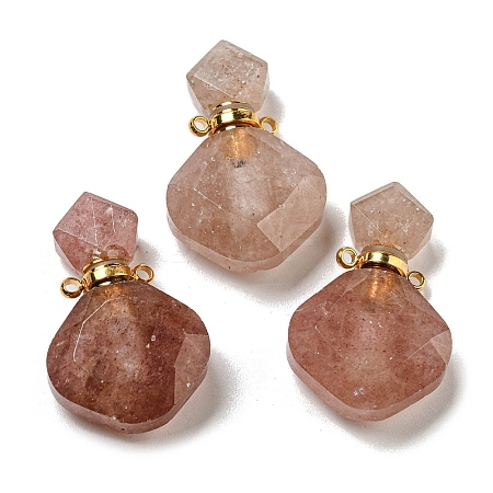 Rhombus Natural Strawberry Quartz Perfume Bottle Pendants G-H241-01G-G-1