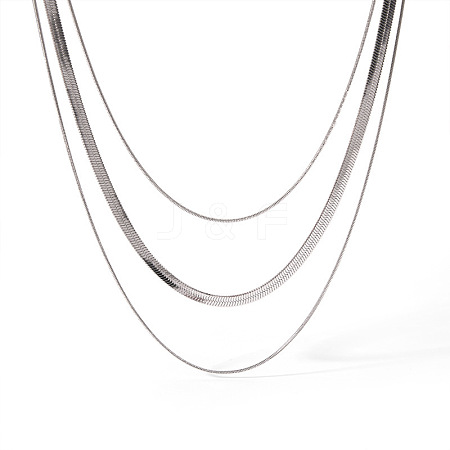 Fashion 304 Stainless Steel 3 Layered Snake Chain Necklaces for Women GS2900-2-1