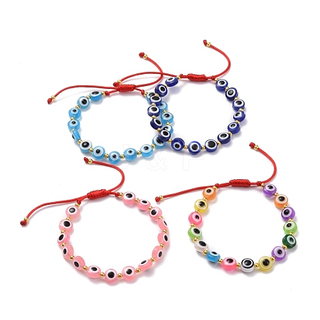 Flat Round with Evil Eye Beaded Bracelet BJEW-JB07102-02-1