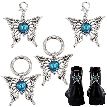 4Pcs 2 Styles Butterfly Alloy Shoe Charms AJEW-CP0006-45-1