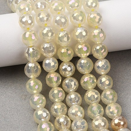 Electroplated Natural Agate Beads Strands G-B191-A07-8mm-02-1