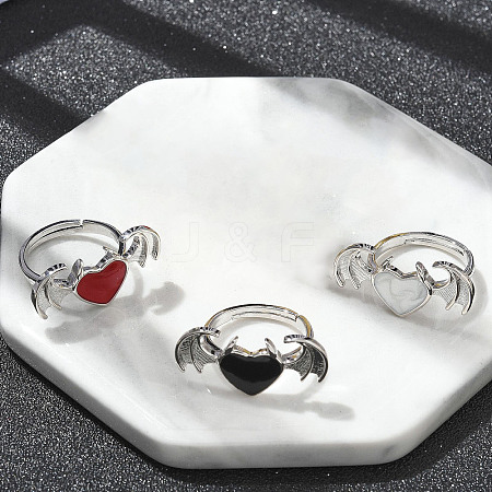 Heart with Wing Enamel Finger Rings RJEW-G337-05P-1