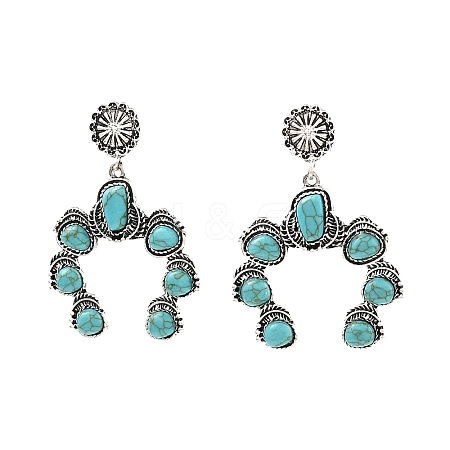 Flower Synthetic Turquoise Dangle Stud Earrings EJEW-G370-04AS-1