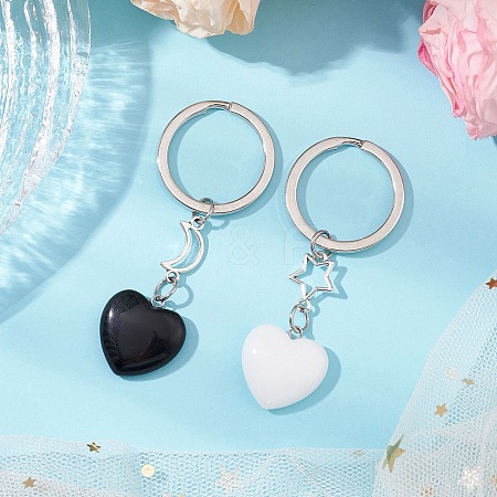 Natural Obsidian White Jade Keychain KEYC-JKC01085-1