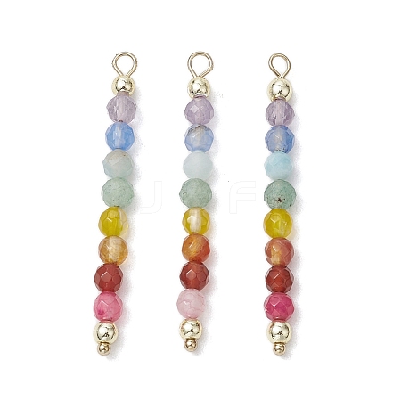 Natural Agate & Carnelian & Green Aventurinee & Aquamarine & Amethyst Faceted Round Beaded Chakra Pendants PALLOY-JF03450-1
