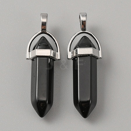 Synthetic Black Stone Double Terminal Pointed Pendants G-WH0016-37E-1