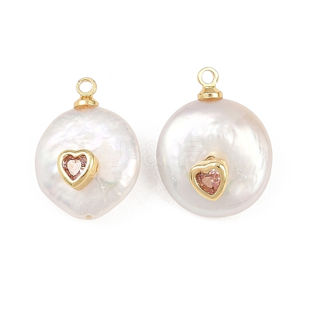 Brass Micro Pave Cubic Zirconia with Natural Pearl Pendants KK-Z146-07A-01-1