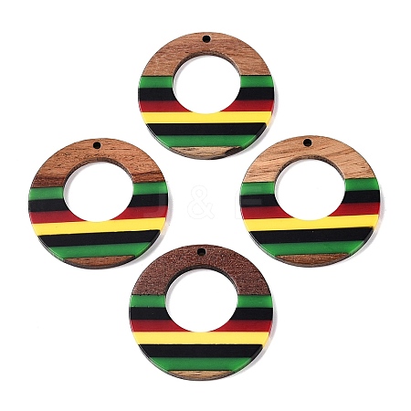 Jamaican Colour Epoxy Resin & Walnut Wood Pendants RESI-N039-122U-1