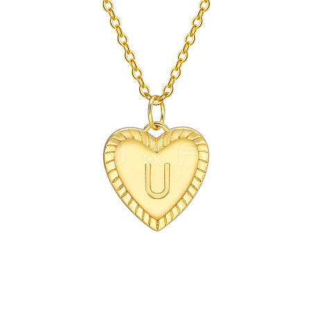 Golden Tone Brass Cable Chain Letter Heart Pendant Necklaces for Women PW-WG67FD6-21-1