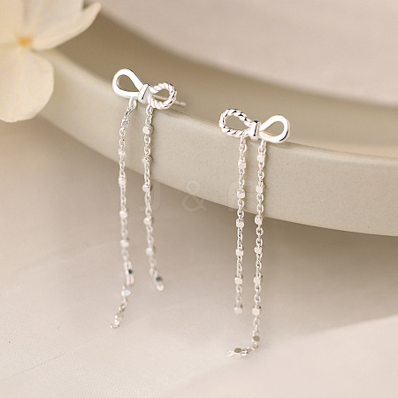 Bowknot 925 Sterling Silver Tassel Stud Earrings FS-WGF533A-01-1