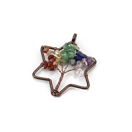 Tree of Life Natural & Synthetic Mixed Gemstone with Metal Wire Wrapped Pendants PW-WG996FB-11-1