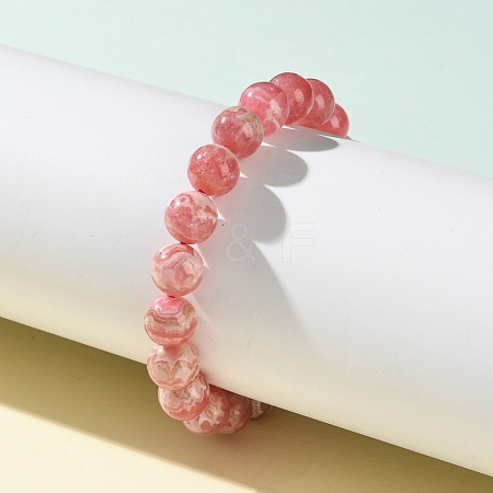 Natural Argentina Rhodochrosite Beaded Stretch Bracelets BJEW-L700-01C-1