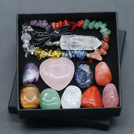 Tumbled and Heart Stone & Bracelet & Necklace Mixed Natural Gemstone Healing Stones Set X1-PW-WG44401-01-1