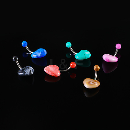 6Pcs 6 Colors Heart Acrylic Curved Barbell Belly Rings FS-WG8852E-01-1