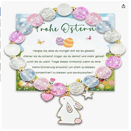 Easter Rabbit Crackle Glass Round Beaded Stretch Bracelets FS-WG32C26-06-1