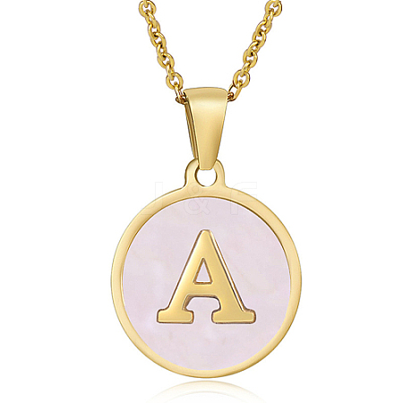 Natural Shell Initial Letter Pendant Necklace LE4192-15-1