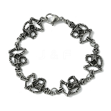 Halloween 304 Stainless Steel Skeleton Link Chain Bracelets for Women Men BJEW-C063-07AS-1