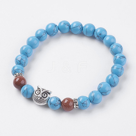 Synthetic Turquoise and Goldstone Beads Stretch Bracelets BJEW-I241-09A-1